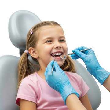 Happy girl dental checkup isolated on transparent background