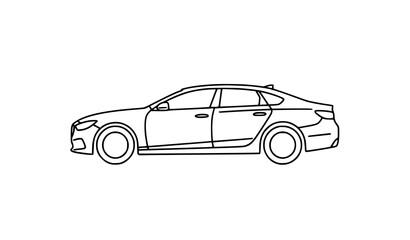 Fototapeta premium Minimal modern sedan side view line art car icon vector illustration