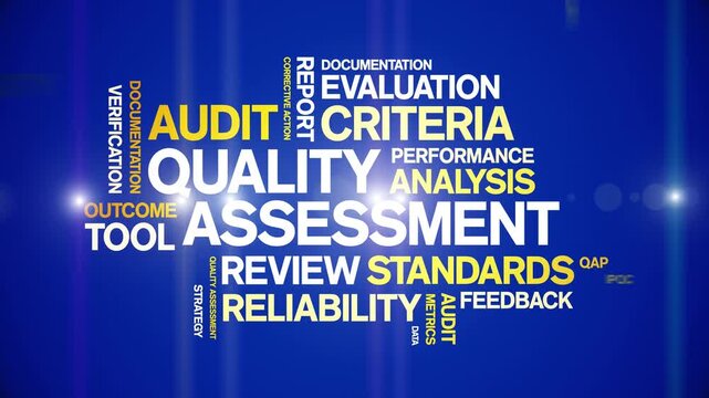 Quality Assessment animated word cloud-text design animation tag kinetic typography seamless loop.