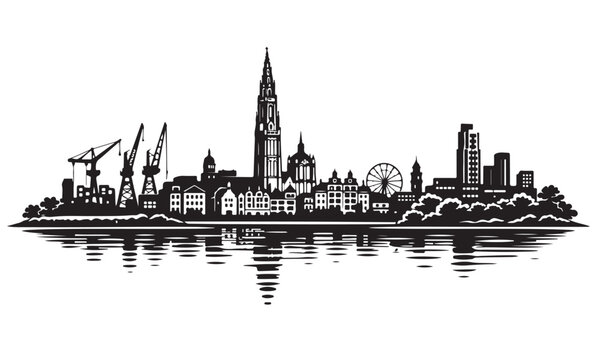 Antwerp Skyline Silhouette, Silhouette Vector, Isolated on White Background