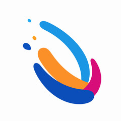 Fototapeta premium Vibrant abstract flat vector illustration of a single dynamic paint splash featuring bold blue orange and magenta colors isolated on white background for creative design projects and concepts