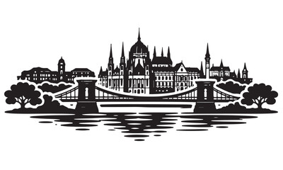 Naklejka premium Budapest Skyline Silhouette, Silhouette Vector, Isolated on White Background