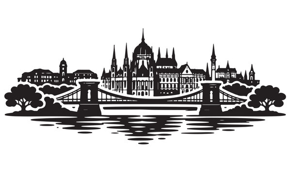 Budapest Skyline Silhouette, Silhouette Vector, Isolated on White Background