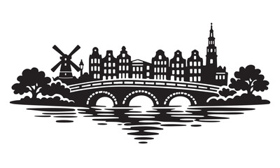 Obraz premium Amsterdam Skyline Silhouette, Silhouette Vector, Isolated on White Background