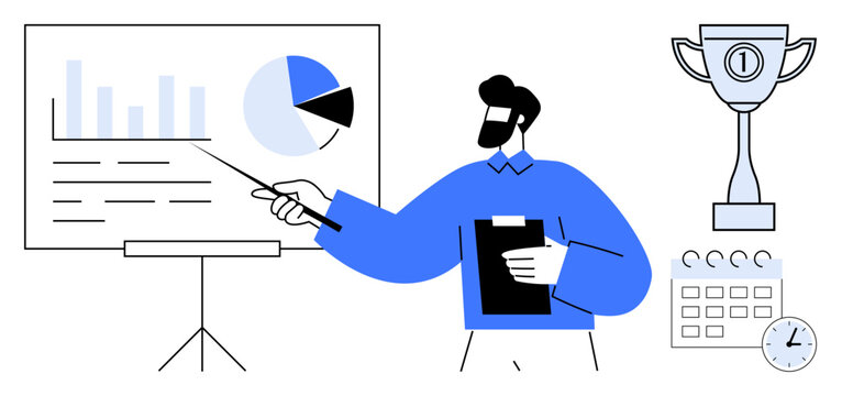 Business presentation concept. Business explained with charts emphasizing achievement, professional analysis, and success strategies. Great for corporate reports, marketing, and education