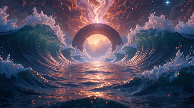 Shimmering gateway to the unknown, rippling cosmic waves, ripple, spacey