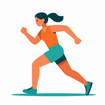 Dynamic African American female sprinter running fast in sports gear, flat vector illustration of an athletic woman athlete training for a race, fitness and healthy lifestyle concept on white.