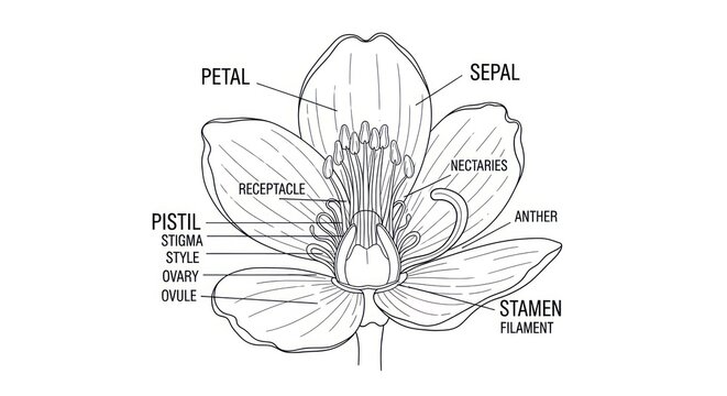 Detailed Diagram of Flower Anatomy.