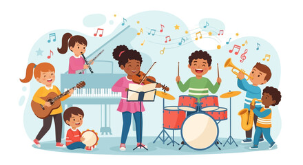 Children Playing Musical Instruments Together. © Azrha