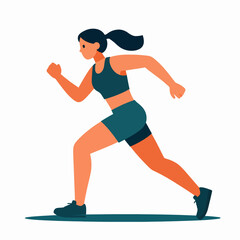 Fototapeta premium Dynamic Female Sprinter Running in Minimalist Flat Vector Style, Athletic Woman in Sportswear Exercising Outdoors, Vibrant Orange and Teal Fitness Concept, Energetic Adult Athlete Sprinting