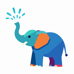 Fototapeta premium A vibrant flat vector illustration of a single stylized Thai elephant spraying water during a sunny Songkran festival celebration, cultural holiday concept isolated on white background
