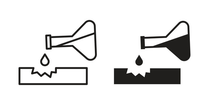 Corrosive substance icon silhouette. Editable stroke. Line vector illustration design