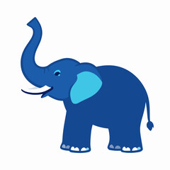 Obraz premium Minimalist Thai Elephant Flat Vector Illustration, Southeast Asian Culture Symbol for Songkran Festival, Isolated Single Animal Graphic in Cyan Blue Line Art Style on White Background