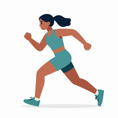 Fototapeta premium A single African American woman sprinter in a dynamic running pose, flat vector illustration, minimalist athlete character performing track and field sports activity, fitness concept, isolated