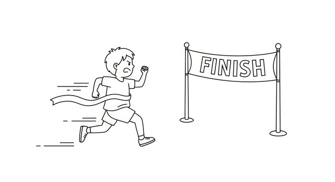Child Crossing Finish Line in Race.