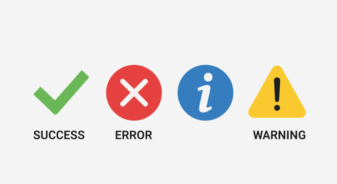 Icon set of symbols representing success error information and warning