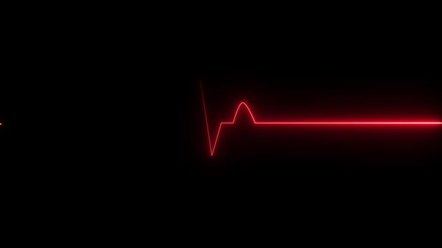 Red EKG flat line. Cardiogram pulse monitor showing heart attack emergency or cardiac arrest. Medical device animation.