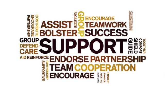 Support animated word cloud-text design animation tag kinetic typography seamless loop.