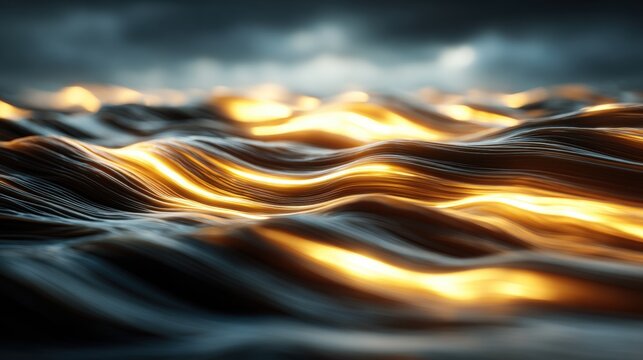 Golden Waves Under a Stormy Sky: A Serene Yet Dramatic Seascape View