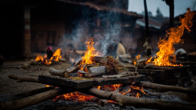 A traditional Hindu cremation ritual.