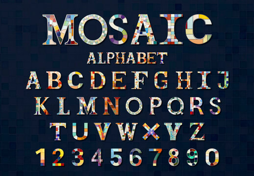 Colorful Mosaic Alphabet Design Font Set