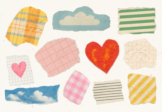 Colorful Torn Paper Collage Element Set