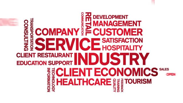Service industry animated word cloud-text design animation tag kinetic typography seamless loop.