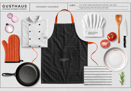 Culinary Academy Uniform Essentials Flat Lay Mockup PSD