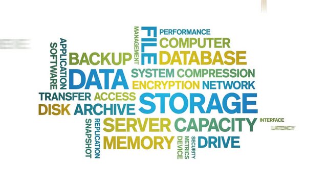 Data Storage animated word cloud-text design animation tag kinetic typography seamless loop.