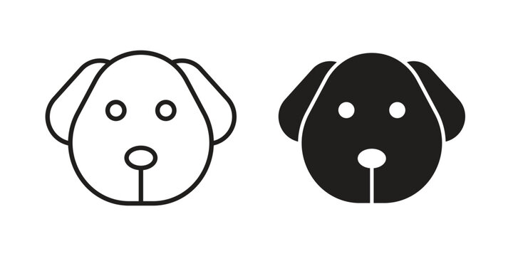 Dog face icon clipart symbol isolated on white background. Flat and stroke designs.