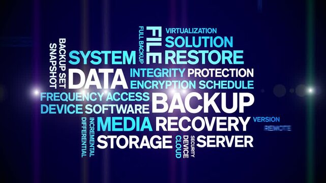 Data Backup animated word cloud-text design animation tag kinetic typography seamless loop.