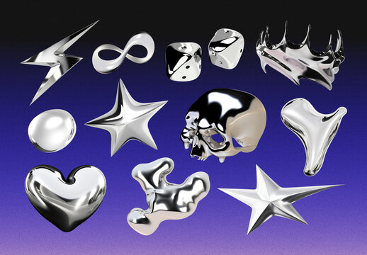 Futuristic Metallic Abstract Shapes Design Set