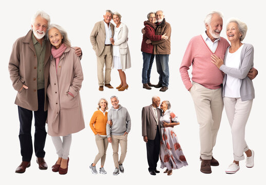 Happy Elderly Couples Embracing Love Element Set