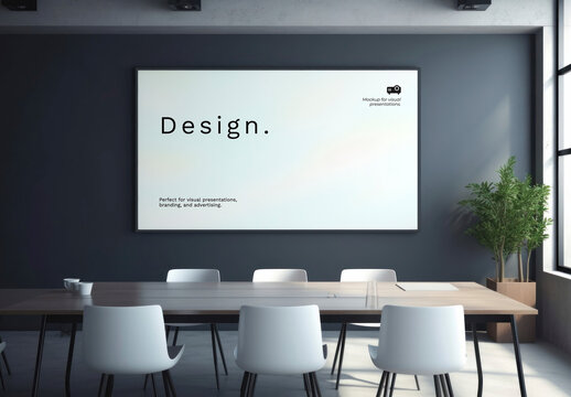Modern Conference Room Presentation Screen Mockup PSD
