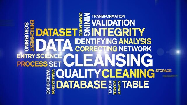 Data Cleansing animated word cloud-text design animation tag kinetic typography seamless loop.