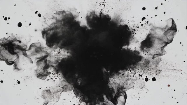 black smoke and ink splatter on white background