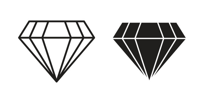 Diamond icon in black and white. clipart and line style icons