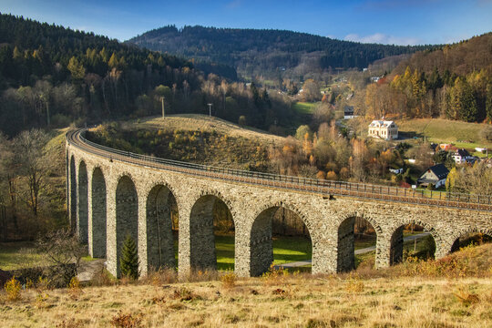 Famous historic stone railway viaduct near Noviny
