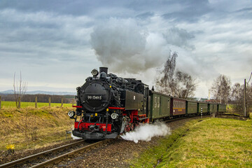 Fototapeta premium German narrow-gauge steam locomotive in the Zittau mountains