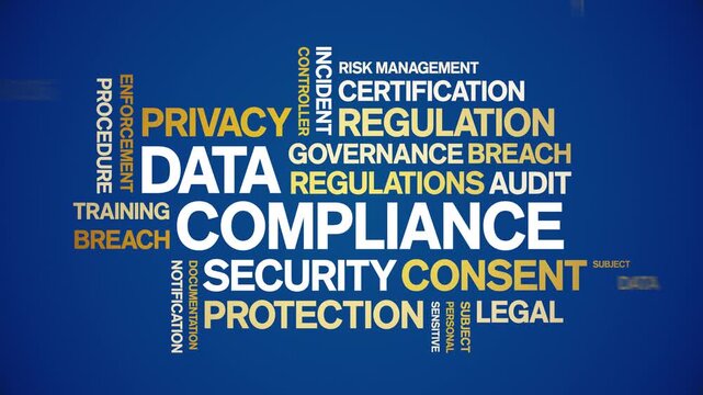 Data Compliance animated word cloud-text design animation tag kinetic typography seamless loop.