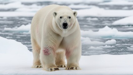 Obraz premium Large Polar Bear Walking on Frozen Ice