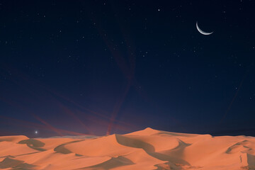 milky way and milky way over the desert in the night. the stars in the middle.