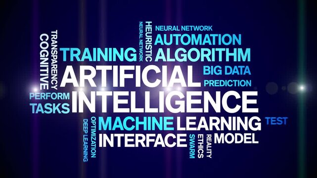 Artificial intelligence animated word cloud-text design animation tag kinetic typography seamless loop.
