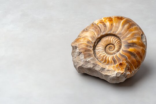 Natural Ammonite Fossil on Neutral Background for Science and Education Use