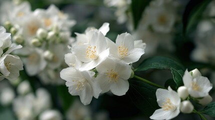 Fototapeta premium Detailed view of jasmine blossoms in full bloom 
