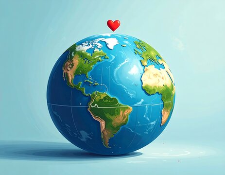 A globe with a heart on top