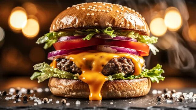 Delicious cheeseburger with melted cheese.