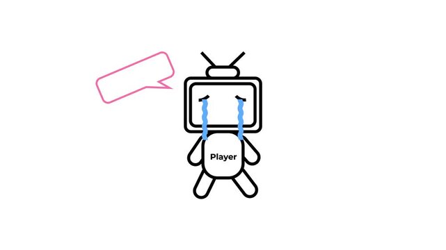 sad tv character crying animation with speech bubble funny cartoon player icon.