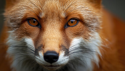 Fototapeta premium Closeup red fox portrait with intense amber eyes and detailed fur texture
