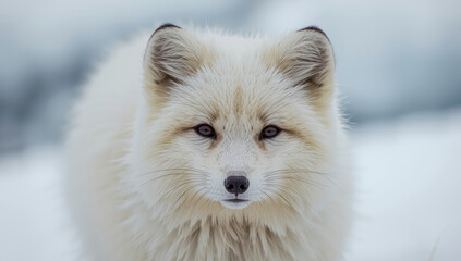 Fototapeta premium Arctic fox portrait with soft white fur and calm gaze in snowy landscape